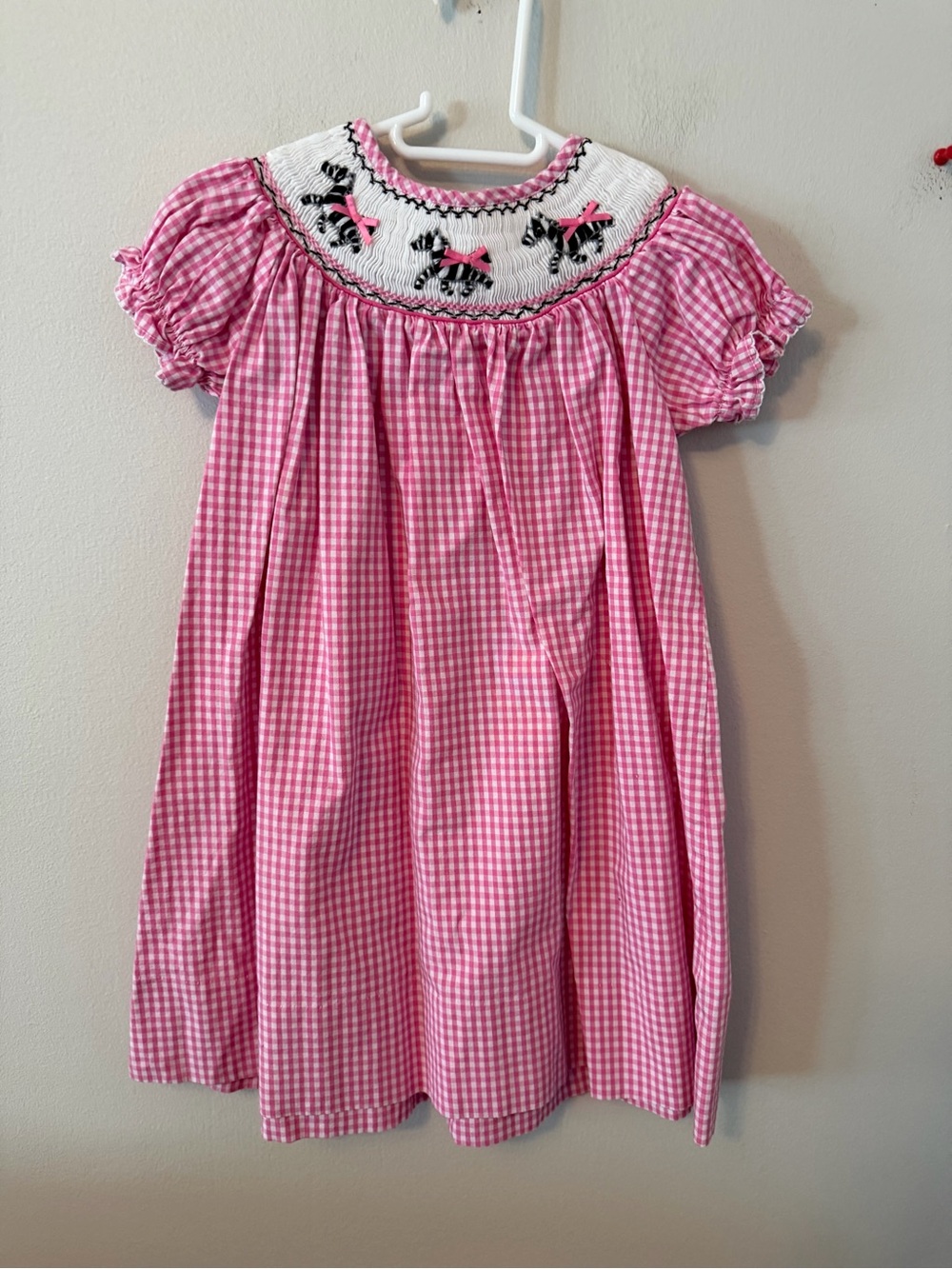 Marmellata Pink Gingham Smocked Zebra Dress